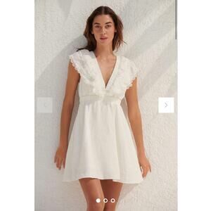 Anthropologie We Are Sundays NWT Aurora Linen Mini Dress White Ruffle Backless